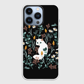 Чехол для iPhone 13 Pro с принтом Кошечка среди цветов в Курске,  |  | cat | cats | flowers | киса | киска | кот | коте | котенок | котик | котэ | кошечка | кошка | мем | мем с кошкой | мяу | ромашки | с кошечкой | с кошкой | цветы