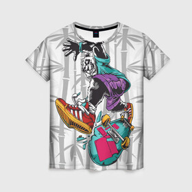 Женская футболка 3D с принтом HiFi Panda в Курске, 100% полиэфир ( синтетическое хлопкоподобное полотно) | прямой крой, круглый вырез горловины, длина до линии бедер | bamboo | panda | sk8 | skate park | skeate | бамбук | панда | скейт | скейт парк
