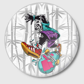 Значок с принтом HiFi Panda в Курске,  металл | круглая форма, металлическая застежка в виде булавки | Тематика изображения на принте: bamboo | panda | sk8 | skate park | skeate | бамбук | панда | скейт | скейт парк