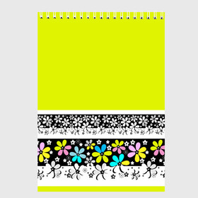 Скетчбук с принтом Яркий цветочный узор  в Курске, 100% бумага
 | 48 листов, плотность листов — 100 г/м2, плотность картонной обложки — 250 г/м2. Листы скреплены сверху удобной пружинной спиралью | абстрактный | для детей | зеленый | неоновый зеленый | разноцветный | современный | цветочный узор