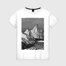 Женская футболка хлопок с принтом Геометрия в Курске, 100% хлопок | прямой крой, круглый вырез горловины, длина до линии бедер, слегка спущенное плечо | геометрия | горы | лес | небо | река | стелизованныйпейзаж