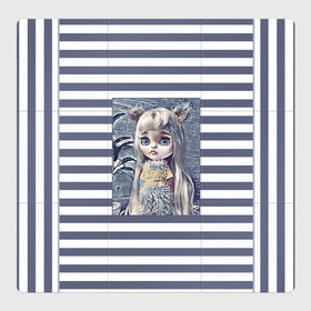 Магнитный плакат 3Х3 с принтом Иллюстрация Кукла Блайз в Курске, Полимерный материал с магнитным слоем | 9 деталей размером 9*9 см | детский | для девочек | игрушки | кукла блайз | куклы | полосатый | серый | фото куклы