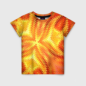 Детская футболка 3D с принтом Желто-оранжевая абстракция  в Курске, 100% гипоаллергенный полиэфир | прямой крой, круглый вырез горловины, длина до линии бедер, чуть спущенное плечо, ткань немного тянется | желто оранжевый | желтый | зигзаги | иллюзия | креативный | летний | осенний | фентези