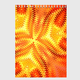 Скетчбук с принтом Желто-оранжевая абстракция  в Курске, 100% бумага
 | 48 листов, плотность листов — 100 г/м2, плотность картонной обложки — 250 г/м2. Листы скреплены сверху удобной пружинной спиралью | желто оранжевый | желтый | зигзаги | иллюзия | креативный | летний | осенний | фентези