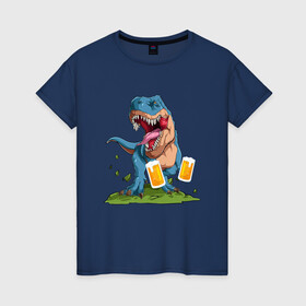Женская футболка хлопок с принтом Пивозавр в Курске, 100% хлопок | прямой крой, круглый вырез горловины, длина до линии бедер, слегка спущенное плечо | dinosaur | pivo | pivozavr | динозавр | прикол