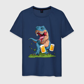 Мужская футболка хлопок с принтом Пивозавр в Курске, 100% хлопок | прямой крой, круглый вырез горловины, длина до линии бедер, слегка спущенное плечо. | dinosaur | pivo | pivozavr | динозавр | прикол