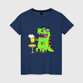Женская футболка хлопок с принтом Пивозавр в Курске, 100% хлопок | прямой крой, круглый вырез горловины, длина до линии бедер, слегка спущенное плечо | dinosaur | pivo | pivozavr | динозавр | прикол