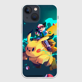 Чехол для iPhone 13 mini с принтом Эш с Пикачу в Курске,  |  | anime | pikachu | pokemon | poket monster | poketmon | аниме | анимэ | карманные монстры | кичум | пикачу | покемон | эш