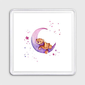 Магнит 55*55 с принтом Плюшевый мишка спит на луне в Курске, Пластик | Размер: 65*65 мм; Размер печати: 55*55 мм | bedtime | dream | moon | night | sleep | stars | teddy bear | акварель | акварельный | детский | дизайн | звездный | звезды | игрушка | луна | малыш | малышковый | медведь | милый | мишка | ночь | плюшевый | розовый | сиреневый