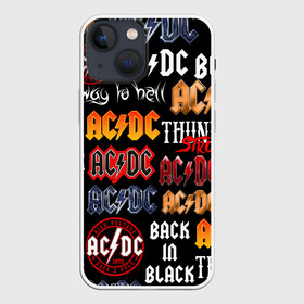 Чехол для iPhone 13 mini с принтом AC DC LOGOBOMBING в Курске,  |  | ac dc | angus young. | back in black | brian johnson | hells bells | highway to hell | rock | thunderstruck | tnt | ангус янг | брайан джонсон | группа | музыка | рок | эйси диси