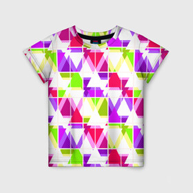 Детская футболка 3D с принтом Абстрактный яркий узор в Курске, 100% гипоаллергенный полиэфир | прямой крой, круглый вырез горловины, длина до линии бедер, чуть спущенное плечо, ткань немного тянется | абстрактный | геометрические фигуры | детский | зеленый | клетчатый узор | летний | популярный | розовый | сиреневый | современный | треугольники