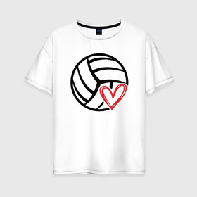 Женская футболка хлопок Oversize с принтом Love Volleyball в Курске, 100% хлопок | свободный крой, круглый ворот, спущенный рукав, длина до линии бедер
 | ball | beach | game | love | sport | volley | volleyball | волейбол | волейболист | волейболистка | гол | игра | игрок | любовь | мяч | площадка | пляж | пляжный | победа | сердце | сетка | спорт | тренер | чемпион