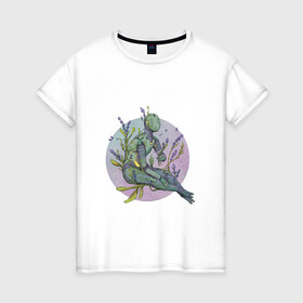 Женская футболка хлопок с принтом Хранитель цветов в Курске, 100% хлопок | прямой крой, круглый вырез горловины, длина до линии бедер, слегка спущенное плечо | арт | киборг | колокольчик | колокольчики | планета | природа | рисунок | робот | цветок | цветы