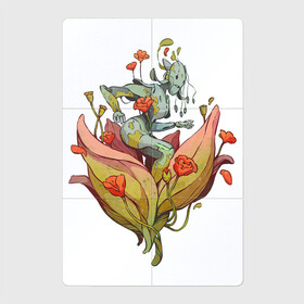 Магнитный плакат 2Х3 с принтом Железная фея в Курске, Полимерный материал с магнитным слоем | 6 деталей размером 9*9 см | арт | киборг | красные цветы | красный цветок | мак | маки | планета | природа | рисунок | робот | цветок | цветы