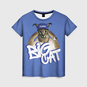 Женская футболка 3D с принтом Big Cat Floppa в Курске, 100% полиэфир ( синтетическое хлопкоподобное полотно) | прямой крой, круглый вырез горловины, длина до линии бедер | flopa | floppa | большой | каракал | кот мем | мем с котом | русский кот | флопа | флоппа | шлёпа
