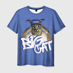 Мужская футболка 3D с принтом Big Cat Floppa в Курске, 100% полиэфир | прямой крой, круглый вырез горловины, длина до линии бедер | flopa | floppa | большой | каракал | кот мем | мем с котом | русский кот | флопа | флоппа | шлёпа