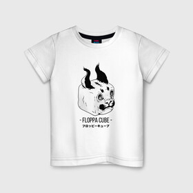 Детская футболка хлопок с принтом Floppa Cube в Курске, 100% хлопок | круглый вырез горловины, полуприлегающий силуэт, длина до линии бедер | flopa | floppa | каракал | кот мем | мем с котом | русский кот | шлёпа