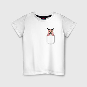 Детская футболка хлопок с принтом Шлёпа в кармане в Курске, 100% хлопок | круглый вырез горловины, полуприлегающий силуэт, длина до линии бедер | Тематика изображения на принте: flopa | floppa | каракал | кот мем | мем с котом | русский кот | шлёпа