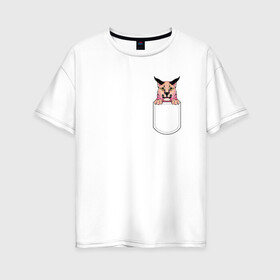 Женская футболка хлопок Oversize с принтом Шлёпа в кармане в Курске, 100% хлопок | свободный крой, круглый ворот, спущенный рукав, длина до линии бедер
 | flopa | floppa | каракал | кот мем | мем с котом | русский кот | шлёпа