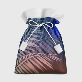 Подарочный 3D мешок с принтом Тропическая ночь в Курске, 100% полиэстер | Размер: 29*39 см | вечер | коричневый | коричневый и синий | листья | луна | ночь | отдых | пальмы | природа | путешествие | синий