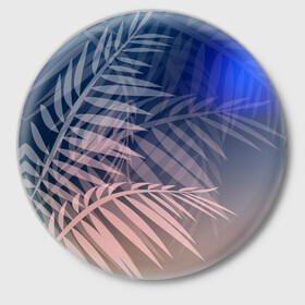 Значок с принтом Тропическая ночь в Курске,  металл | круглая форма, металлическая застежка в виде булавки | вечер | коричневый | коричневый и синий | листья | луна | ночь | отдых | пальмы | природа | путешествие | синий