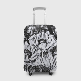 Чехол для чемодана 3D с принтом Черно-белый узор. Маки. в Курске, 86% полиэфир, 14% спандекс | двустороннее нанесение принта, прорези для ручек и колес | абстрактные цветы | маки | модный | рисунок | современный | цветочный фон | цветы | черно белый