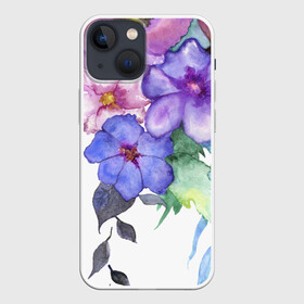 Чехол для iPhone 13 mini с принтом Акварель цветы в Курске,  |  | flowers | акварель | букет | синий | цветы
