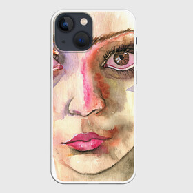 Чехол для iPhone 13 mini с принтом Девушка портрет акварелью в Курске,  |  | акварель | девушка | девушкам | плач | портрет | слезы | фиолетовые волосы