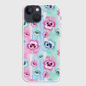 Чехол для iPhone 13 mini с принтом Акварельные фиалки в Курске,  |  | акварель | акварельный | девушкам | детям | нежный | разноцветный | фиалки | цветочки | цветочный | цветы