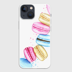 Чехол для iPhone 13 mini с принтом Macarons. Нежный десерт в Курске,  |  | акварель | акварельные | десерт | десерты | макаронс | макаруны | пирожное | пирожные | разноцветные | сладости