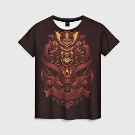 Женская футболка 3D с принтом Самурай-демон в Курске, 100% полиэфир ( синтетическое хлопкоподобное полотно) | прямой крой, круглый вырез горловины, длина до линии бедер | воин | демон | маска | самурай | япония