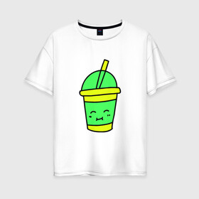 Женская футболка хлопок Oversize с принтом Кофейно молочный Коктейль в Курске, 100% хлопок | свободный крой, круглый ворот, спущенный рукав, длина до линии бедер
 | коктейль | минимализм. | молодежный | настроение | позитив | рисунок | смайлик