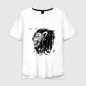 Мужская футболка хлопок Oversize с принтом Лев в Курске, 100% хлопок | свободный крой, круглый ворот, “спинка” длиннее передней части | animal | animalistic | art | black | cat | drawing | illustration | lions | агрессивно