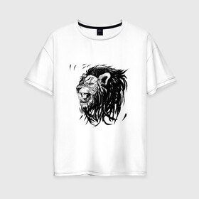 Женская футболка хлопок Oversize с принтом Лев в Курске, 100% хлопок | свободный крой, круглый ворот, спущенный рукав, длина до линии бедер
 | animal | animalistic | art | black | cat | drawing | illustration | lions | агрессивно