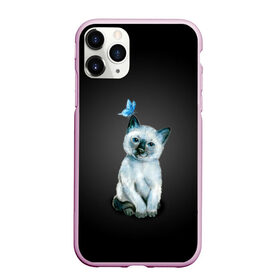 Чехол для iPhone 11 Pro матовый с принтом Тайский котенок с бабочкой в Курске, Силикон |  | акварель | бабочка | кот | котенок | котик | кошечка | кошка | смешной | тайский | темный