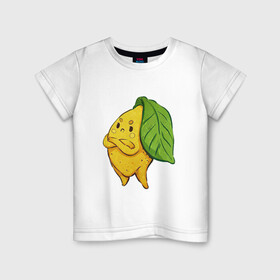 Детская футболка хлопок с принтом Недовольный лимон в Курске, 100% хлопок | круглый вырез горловины, полуприлегающий силуэт, длина до линии бедер | арт | лимон | мило | милота | недовольный | рисунок | свежие фрукты | свежий продукт | свежий фрукт | фрукт | фрукты | цитрус