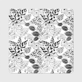 Магнит виниловый Квадрат с принтом Черно-белый узор Тропики в Курске, полимерный материал с магнитным слоем | размер 9*9 см, закругленные углы | абстрактный | листья | модный | популярный | рисунок | скетч | тропический узор | цветы | черный и белый | экзотические растения