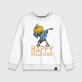 Детский свитшот хлопок с принтом Happy Halloween в Курске, 100% хлопок | круглый вырез горловины, эластичные манжеты, пояс и воротник | dab | eyes | gesture | halloween | holiday | hype | pumpkin | rag | глаза | жест | праздник | рваньё | тыква | хайп | хэллоуин