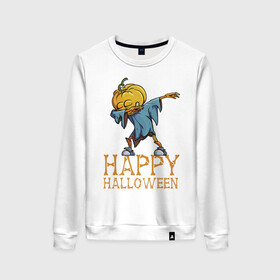 Женский свитшот хлопок с принтом Happy Halloween в Курске, 100% хлопок | прямой крой, круглый вырез, на манжетах и по низу широкая трикотажная резинка  | dab | eyes | gesture | halloween | holiday | hype | pumpkin | rag | глаза | жест | праздник | рваньё | тыква | хайп | хэллоуин