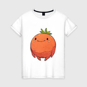 Женская футболка хлопок с принтом Большой томат в Курске, 100% хлопок | прямой крой, круглый вырез горловины, длина до линии бедер, слегка спущенное плечо | арт | мило | милота | овощ | овощи | помидор | рисунок | свежие овощи | свежий овощ | свежий продукт | томат