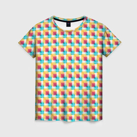 Женская футболка 3D с принтом Красочные кубы в Курске, 100% полиэфир ( синтетическое хлопкоподобное полотно) | прямой крой, круглый вырез горловины, длина до линии бедер | квадраты | кубы | паттерн | пиксели | разноцветный