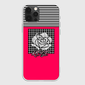 Чехол для iPhone 12 Pro Max с принтом Аппликация роза на клетчатом в Курске, Силикон |  | аппликация | детский | комбинированный | полосатый | пэчворк | роза | розовый | цветочный узор | черный и малиновый | яркий малиновый
