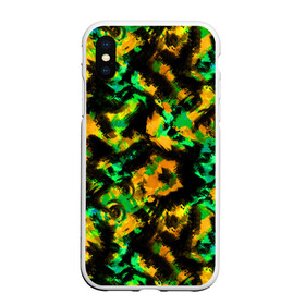 Чехол для iPhone XS Max матовый с принтом Абстрактный желто-зеленый узор в Курске, Силикон | Область печати: задняя сторона чехла, без боковых панелей | абстрактный | желтый | зеленый | камуфляж | мужской | популярный | размытый узор | современный | черный