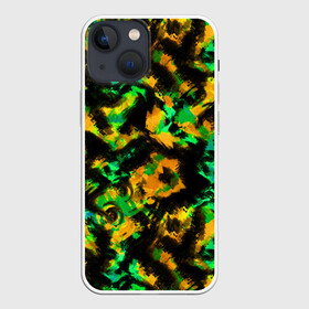 Чехол для iPhone 13 mini с принтом Абстрактный желто зеленый узор в Курске,  |  | абстрактный | желтый | зеленый | камуфляж | мужской | популярный | размытый узор | современный | черный