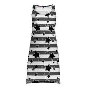 Платье-майка 3D с принтом Черно-белый полосатый узор  в Курске, 100% полиэстер | полуприлегающий силуэт, широкие бретели, круглый вырез горловины, удлиненный подол сзади. | звезды | молодежный | мужской | популярный | серый | современный | черный и белый