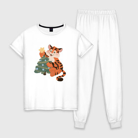 Женская пижама хлопок с принтом Символ года 2022. Тигренок  в Курске, 100% хлопок | брюки и футболка прямого кроя, без карманов, на брюках мягкая резинка на поясе и по низу штанин | 2020 | для детей | новый год | символ года | тигр | тигренок