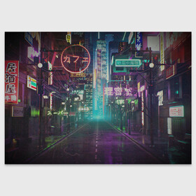 Поздравительная открытка с принтом Neon Tokyo в Курске, 100% бумага | плотность бумаги 280 г/м2, матовая, на обратной стороне линовка и место для марки
 | anime | cyber | cyberpunk | japan | japanese | neon | retro | retro wave | road | street | tokyo | wave | аниме | дорога | иероглифы | кибер | киберпанк | неон | неоновый | ночной токио | ночь | ретро | свет | токио | улица | уличный | эстетика