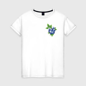 Женская футболка хлопок с принтом Черника в Курске, 100% хлопок | прямой крой, круглый вырез горловины, длина до линии бедер, слегка спущенное плечо | зеленый | листья | синий | черника | ягоды