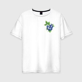 Женская футболка хлопок Oversize с принтом Черника в Курске, 100% хлопок | свободный крой, круглый ворот, спущенный рукав, длина до линии бедер
 | зеленый | листья | синий | черника | ягоды