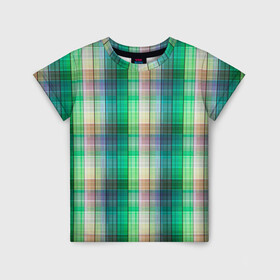 Детская футболка 3D с принтом Зеленый клетчатый узор  в Курске, 100% гипоаллергенный полиэфир | прямой крой, круглый вырез горловины, длина до линии бедер, чуть спущенное плечо, ткань немного тянется | в клетку | зеленый | клетка | клетчатый узор | популярный | рубашечный | современный | шотландка